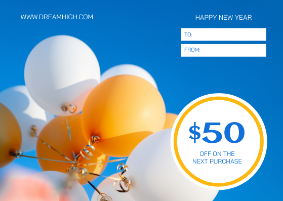 Gift Card template: Yellow And Blue Balloon Photo New Year Gift Card (Created by InfoART's Gift Card maker)