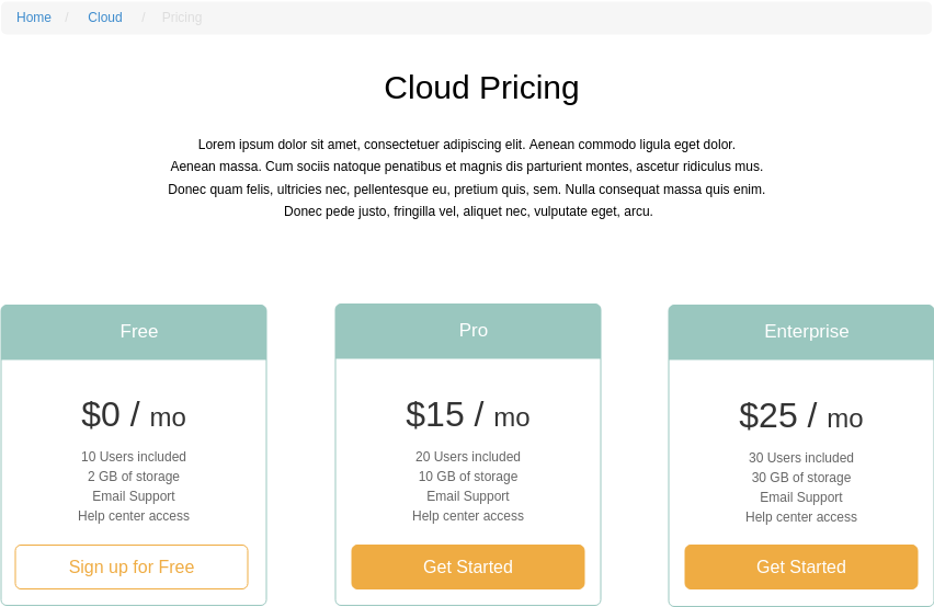 Pricing Page (Bootstrap Wireframe Example)