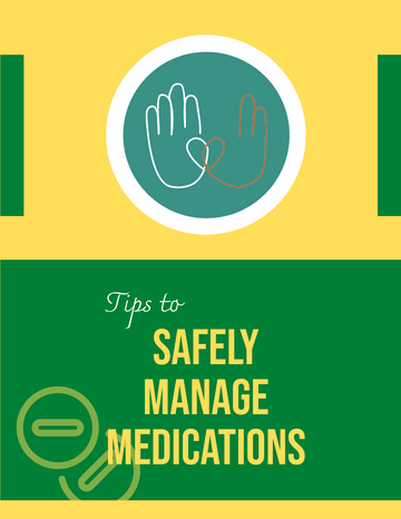 小冊子 模板。 Tips To Safely Manage Medications (由 Visual Paradigm Online 的小冊子軟件製作)