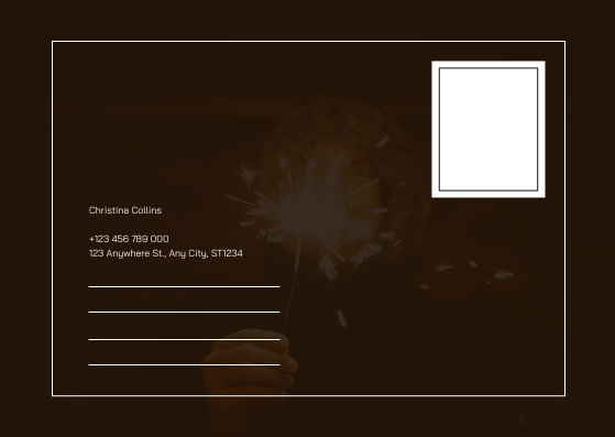 Postcard template: Brown Fireworks Photo Happy New Year Postcard (Created by Visual Paradigm Online's Postcard maker)