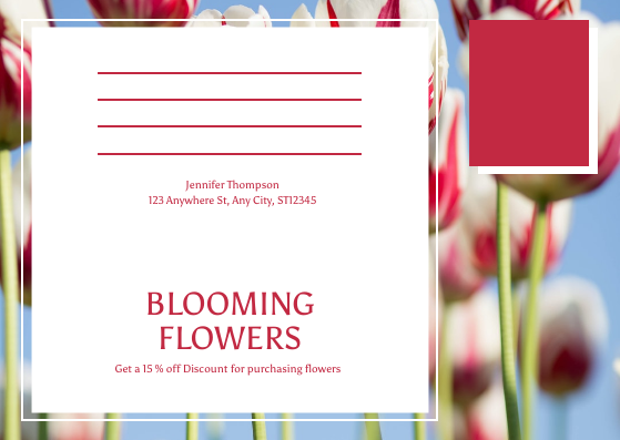 Postcard template: Red Floral Photo Flower Shop Postcard (Created by Visual Paradigm Online's Postcard maker)