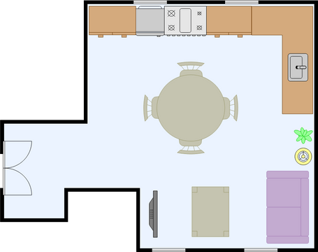 Dining Room Floor Plan template: Open Kitchen Dining Room (Created by Visual Paradigm Online's Dining Room Floor Plan maker)