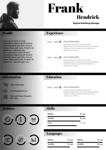 Resume template: Black & White Resume (Created by Visual Paradigm Online's Resume maker)