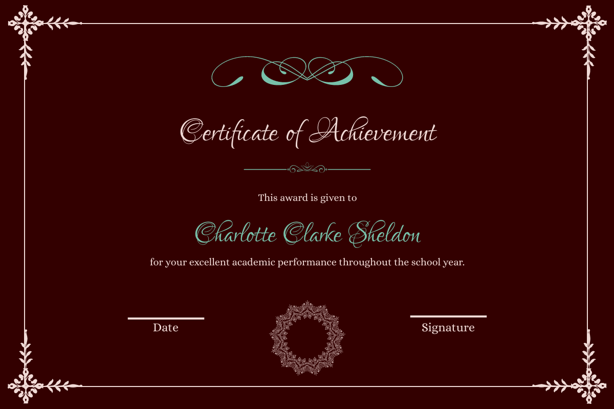 Certificate template: Vintage Achievement Certificate (Created by Visual Paradigm Online's Certificate maker)