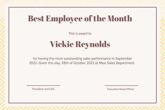 Certificate template: Best Employee Certificate (Created by Visual Paradigm Online's Certificate maker)