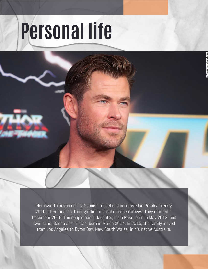 Biography template: Chris Hemsworth Biography (Created by Visual Paradigm Online's Biography maker)