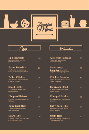 Menu template: Beige Breakfast Menu (Created by Visual Paradigm Online's Menu maker)