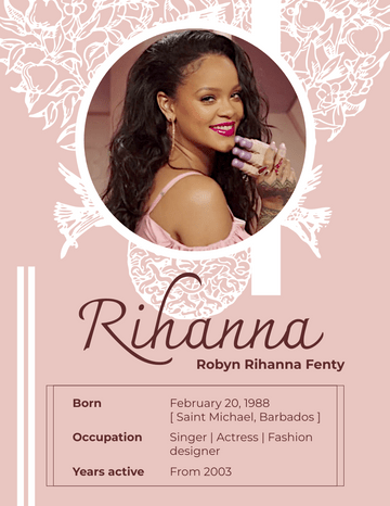 Biography 模板。Rihanna Biography (由 Visual Paradigm Online 的Biography软件制作)