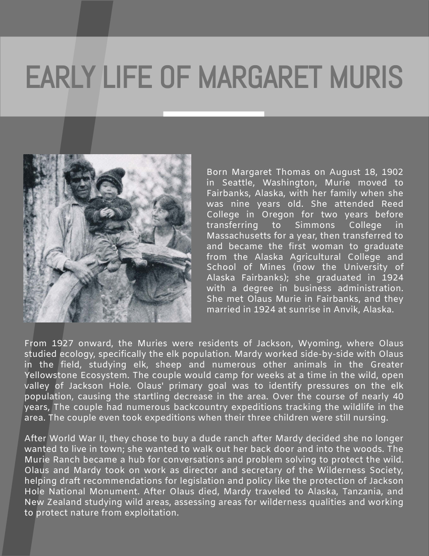 Biography template: Margaret Murie Biography (Created by Visual Paradigm Online's Biography maker)