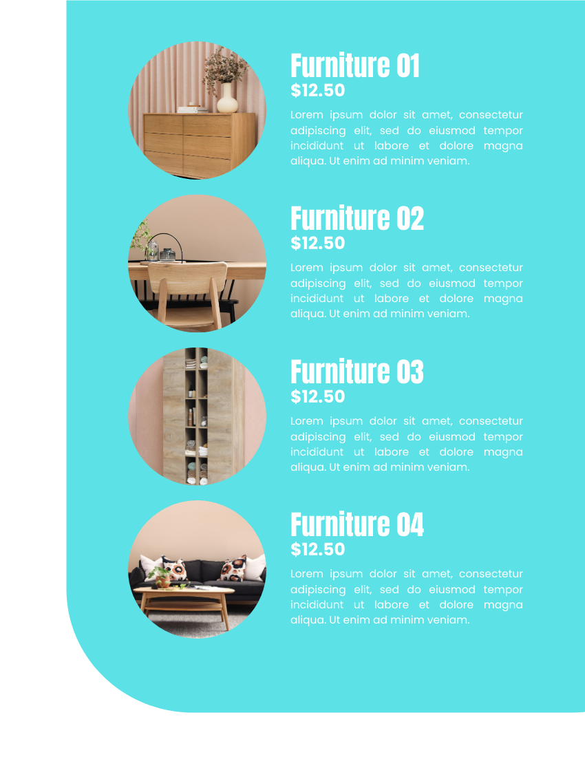 產品目錄 模板。 Comfy Furniture Cataog (由 Visual Paradigm Online 的產品目錄軟件製作)