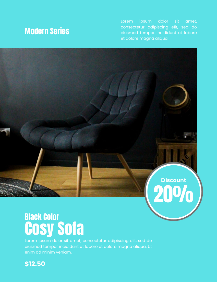 产品目录 模板。Comfy Furniture Cataog (由 Visual Paradigm Online 的产品目录软件制作)