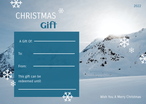 Gift Cards template: Blue And Snow Photo Christmas Gift Card (Created by Visual Paradigm Online's Gift Cards maker)