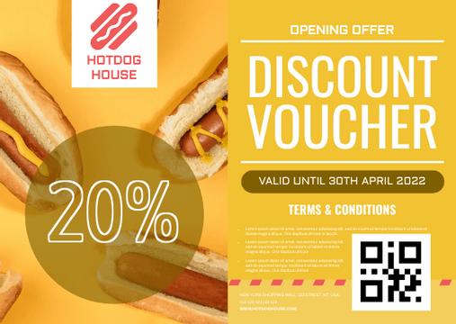 Gift Cards template: Yellow Hotdog House Sales Gift Card (Created by Visual Paradigm Online's Gift Cards maker)