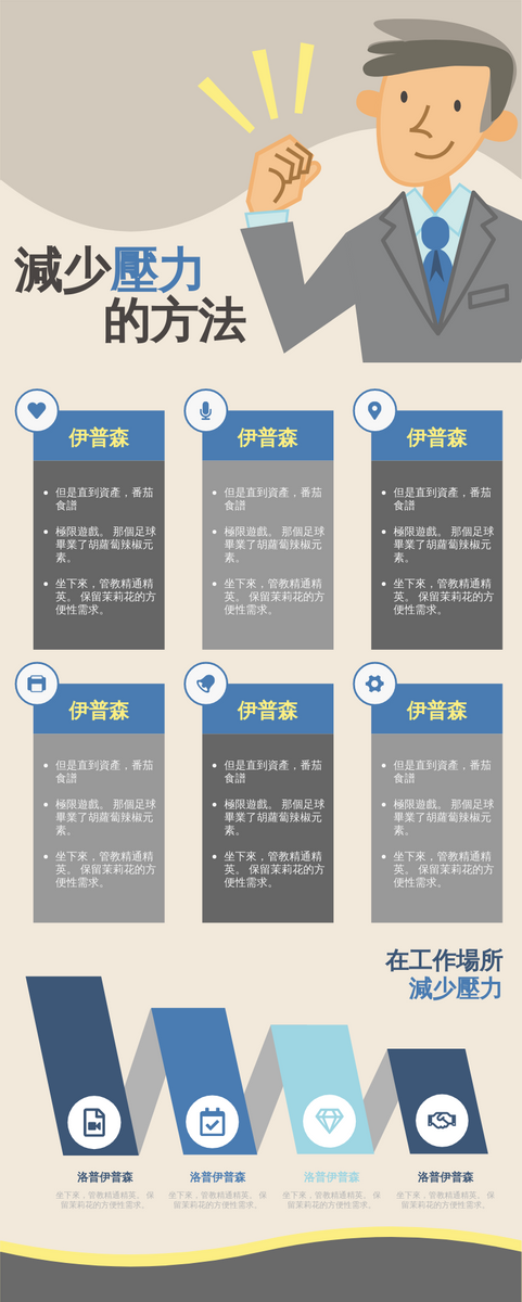 信息圖表 template: 減少壓力的方法圖 (Created by InfoART's 信息圖表 maker)