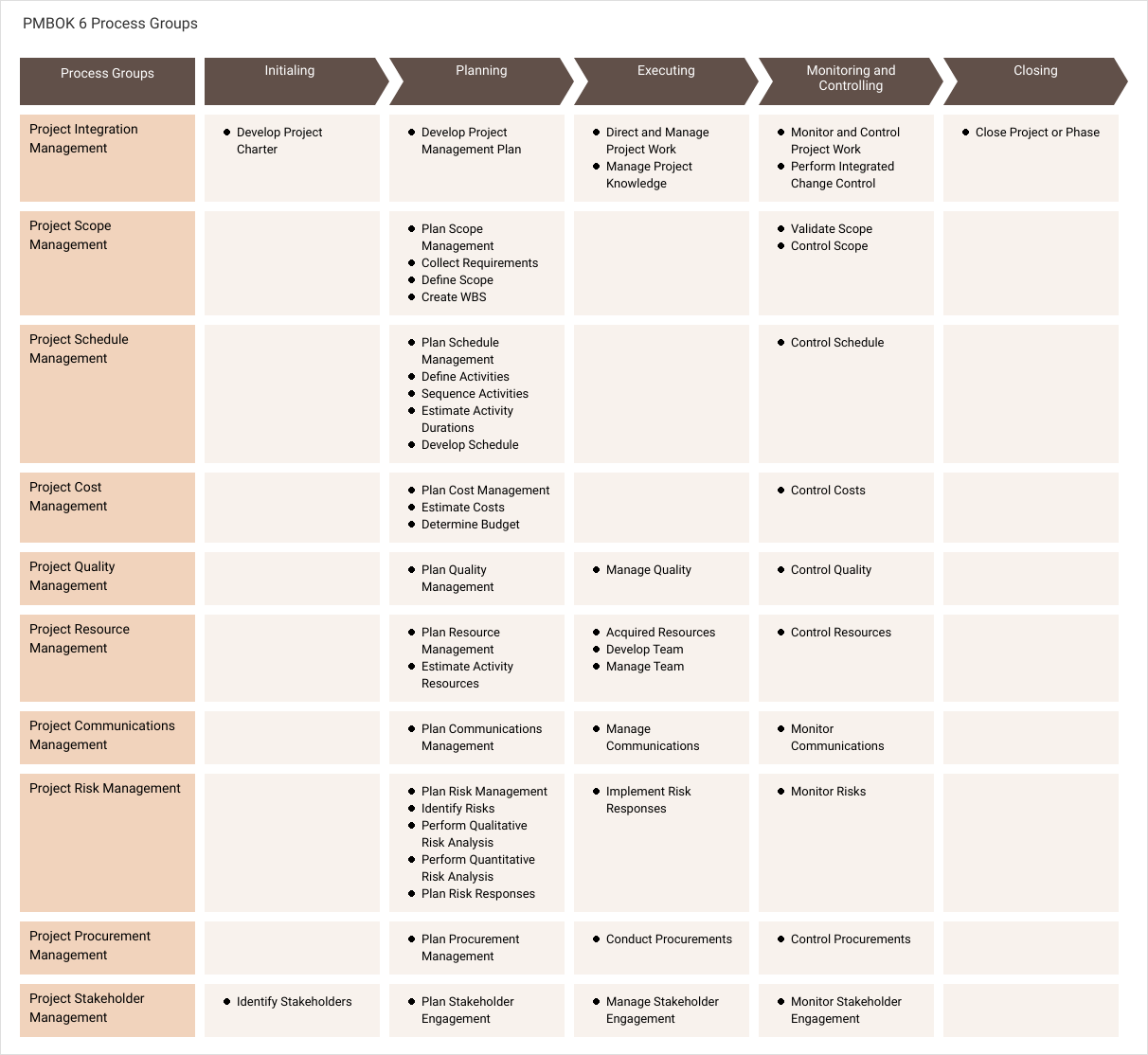 Project Management PMBOK 6 Processes Chart
