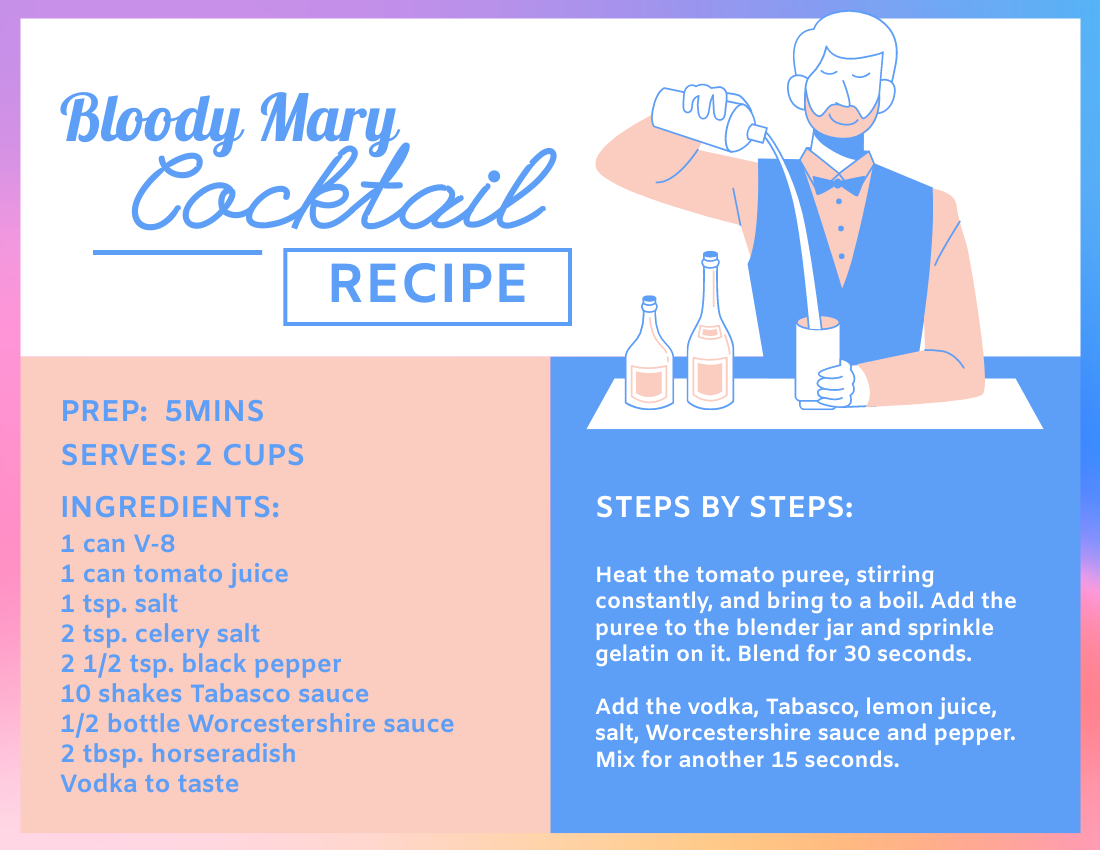 Recipe Card template: Bloody Mary Cocktail Recipe Card (Created by Visual Paradigm Online's Recipe Card maker)