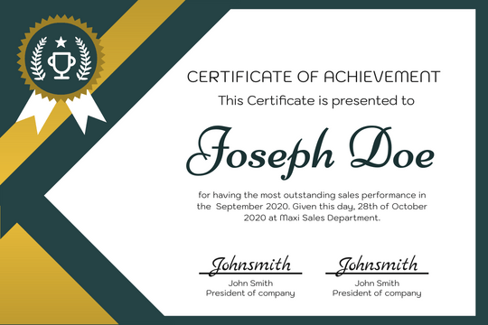 Green and gold Certificate