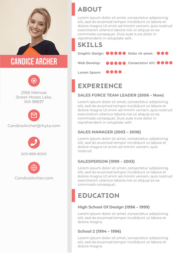 Resume template: Pink Resume 3 (Created by Visual Paradigm Online's Resume maker)