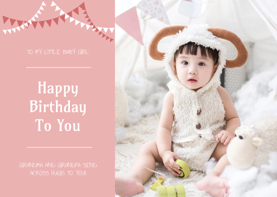 Postcard template: Pink Baby Girl Birthday Postcard (Created by Visual Paradigm Online's Postcard maker)