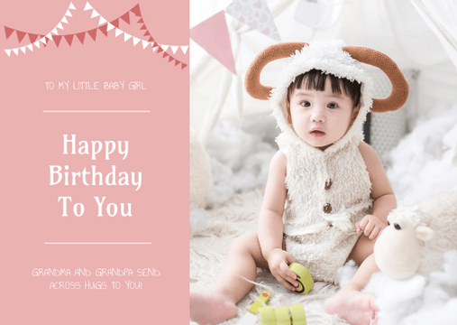 Editable postcards template:Pink Baby Girl Birthday Postcard