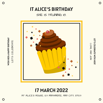Editable invitations template:Yellow And Black Cute Cake Birthday Party Invitation