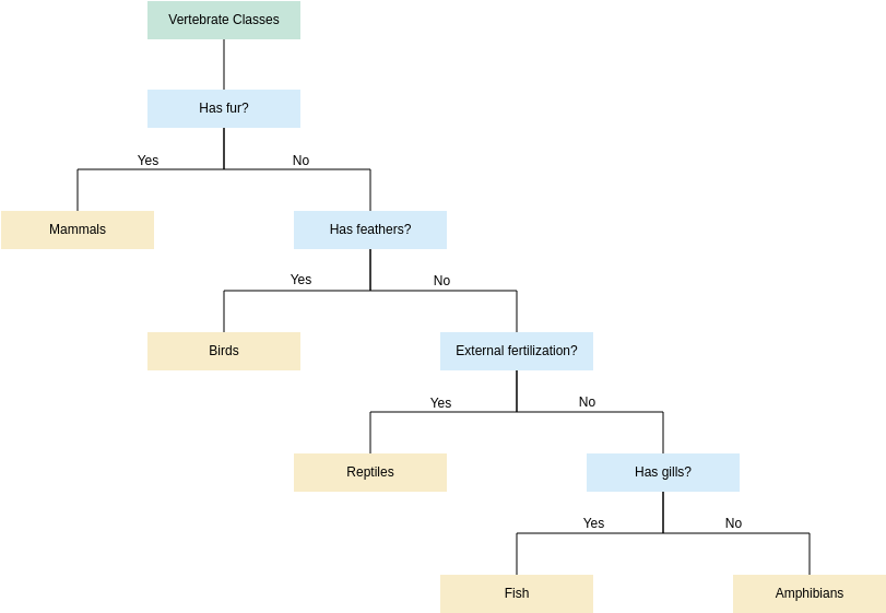 Dichotomous Key template: Vertebrate Classification (Created by Visual Paradigm Online's Dichotomous Key maker)