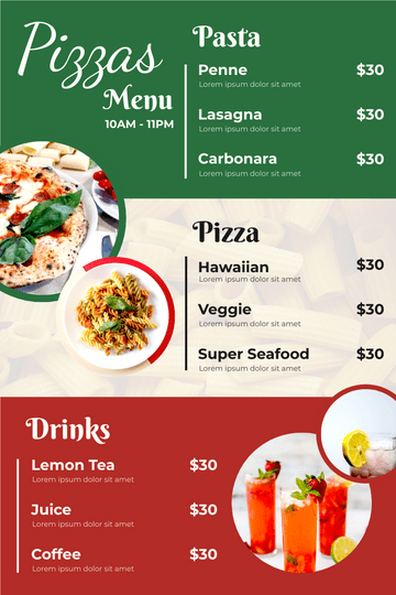 Menu template: Italian Pizzas Menu (Created by Visual Paradigm Online's Menu maker)