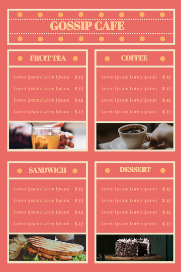 Menu template: Carol Dotty Cafe Menu (Created by Visual Paradigm Online's Menu maker)