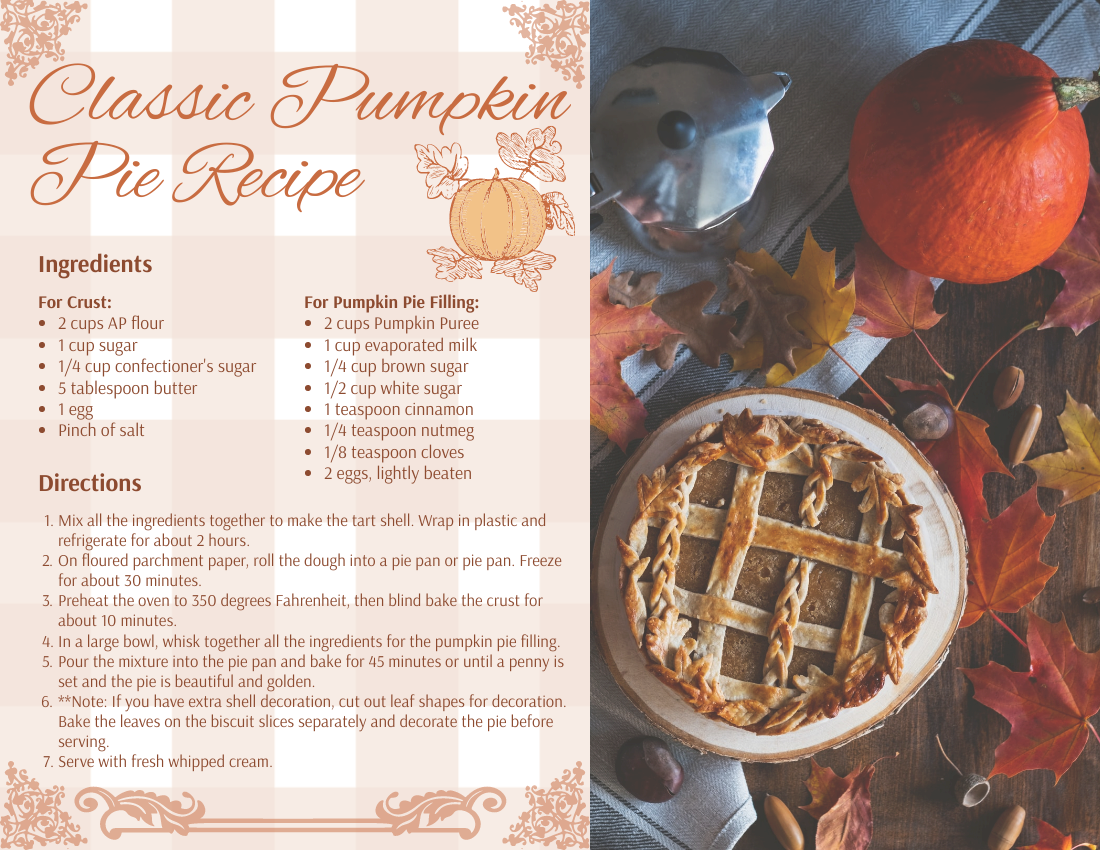 Classic Pumpkin Pie Recipe Card