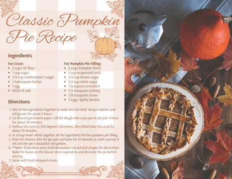 Recipe Card template: Classic Pumpkin Pie Recipe Card (Created by InfoART's  marker)