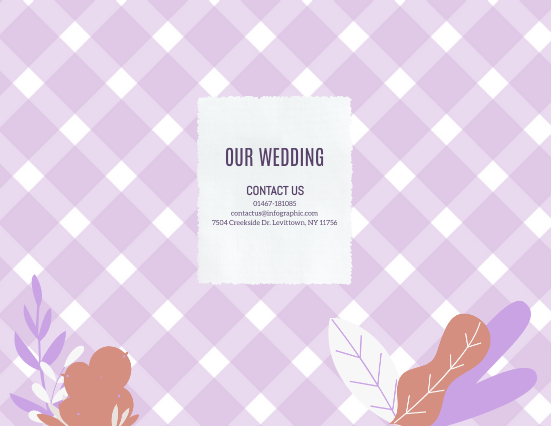 婚禮照相簿 模板。 Purple Wedding Scrapping Photo Book (由 Visual Paradigm Online 的婚禮照相簿軟件製作)
