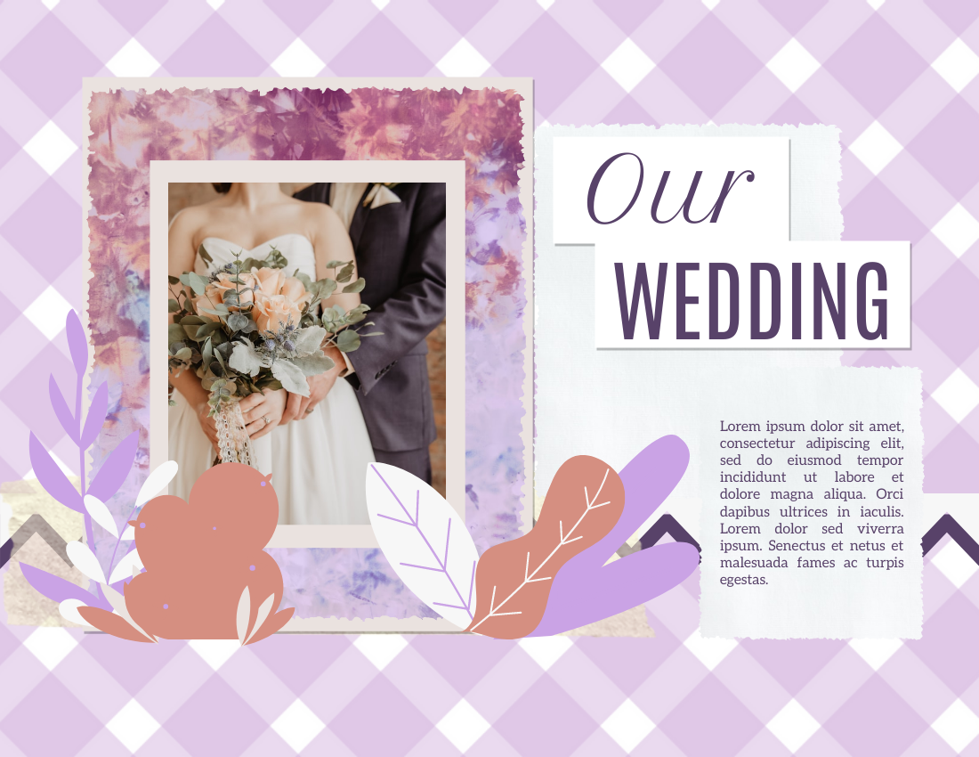 Wedding Photo Book template: Purple Wedding Scrapping Photo Book (Created by Visual Paradigm Online's Wedding Photo Book maker)