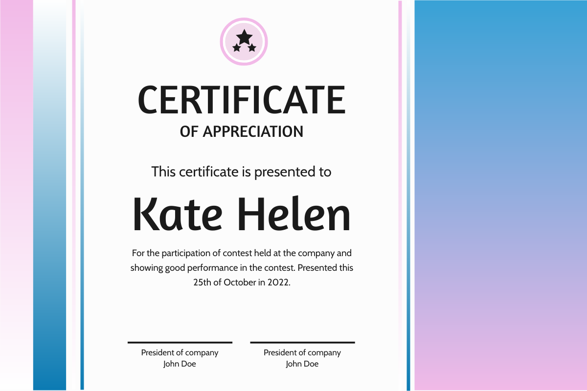 Certificate template: Gradient Pastel Color Certificate (Created by Visual Paradigm Online's Certificate maker)