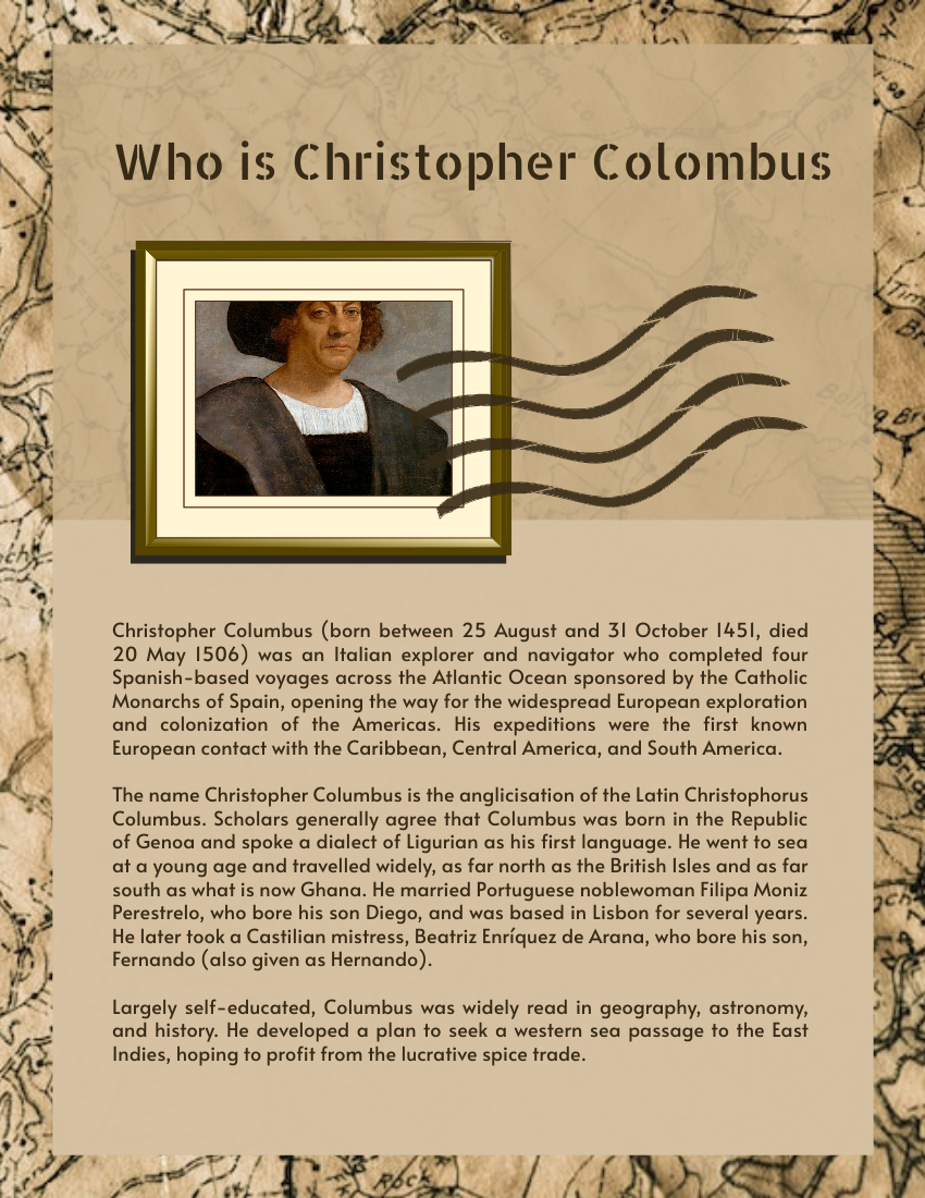 Biography template: Christopher Colombus Biography (Created by Visual Paradigm Online's Biography maker)