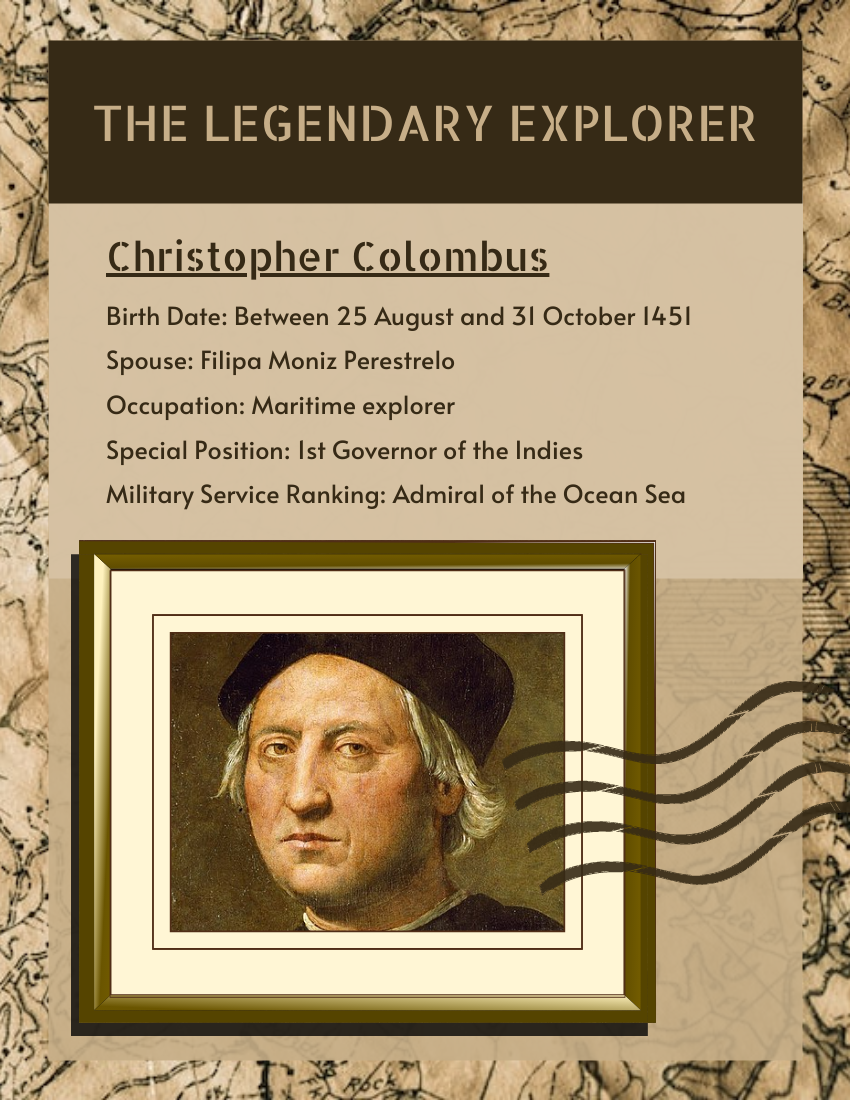 Biography template: Christopher Colombus Biography (Created by Visual Paradigm Online's Biography maker)