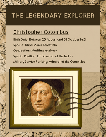 Biography 模板。Christopher Colombus Biography (由 Visual Paradigm Online 的Biography软件制作)