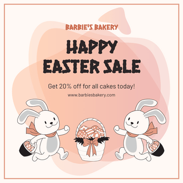 Editable instagramposts template:Black Pink Rabbit Illustration Easter Sale Instagram Post
