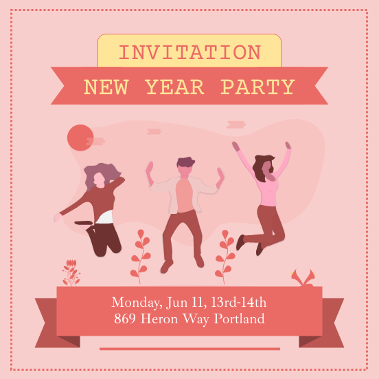 Invitation template: Pink New Year Party Invitation (Created by InfoART's Invitation maker)
