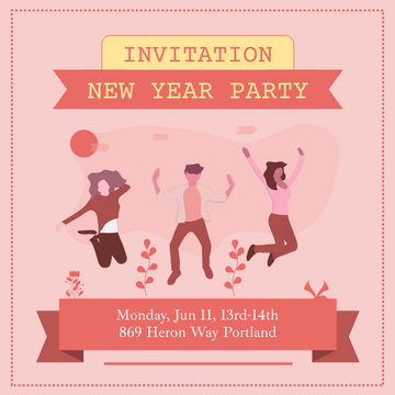 Editable invitations template:Pink New Year Party Invitation