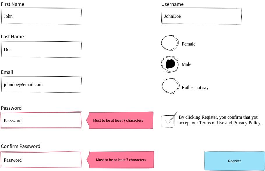 Registration Form Sketch UI (Wired UI Diagram Example)