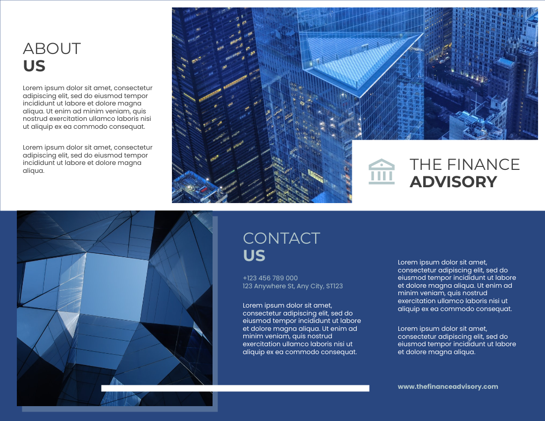 Brochure template: Finance Advisory Company Brochure (Created by Visual Paradigm Online's Brochure maker)