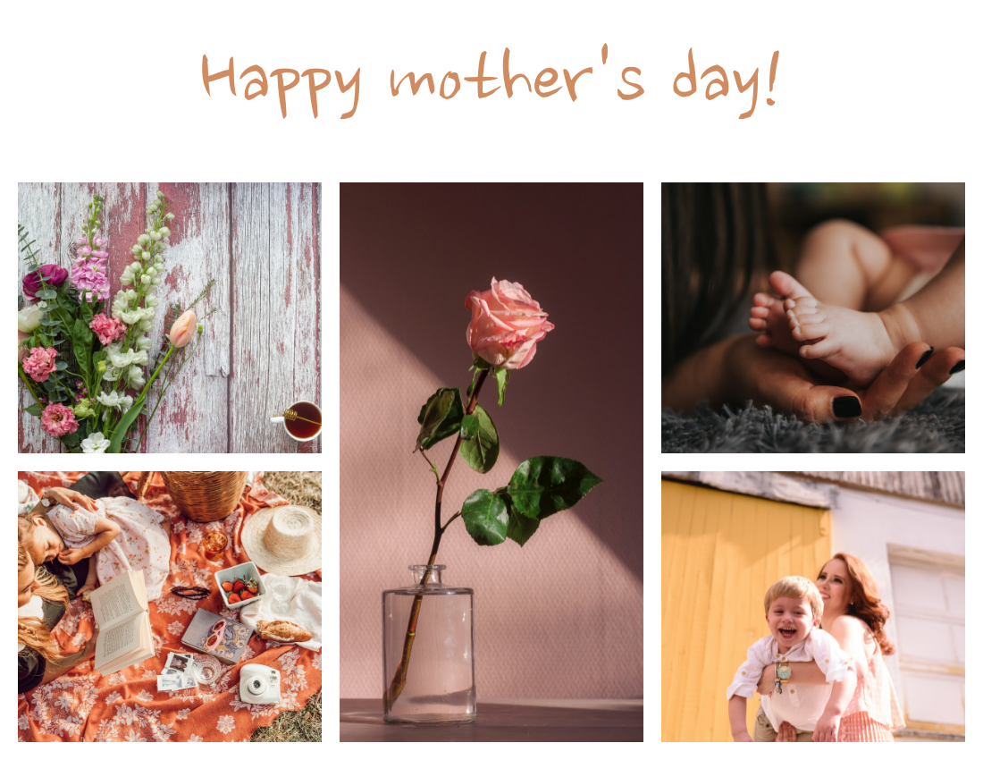 年度回顧照相簿 模板。 Floral Mother's Day in Review Photo Book (由 Visual Paradigm Online 的年度回顧照相簿軟件製作)