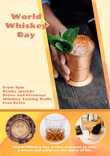 Editable flyers template:World Whiskey Day Whiskey Tasting Stalls Flyer