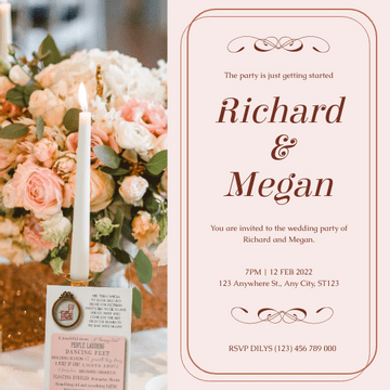 Editable invitations template:Pink Romantic Floral Photo Wedding Invitation