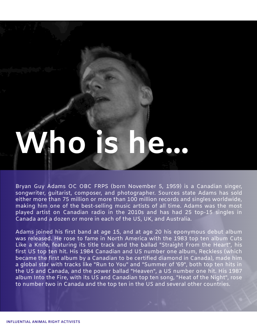 Biography template: Bryan Adams Biography (Created by Visual Paradigm Online's Biography maker)