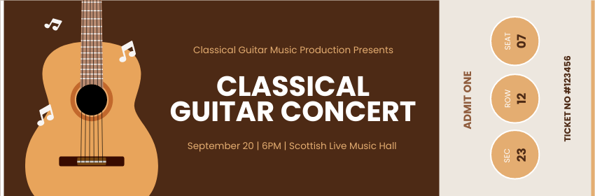 Ticket template: Classical Guitar Concert Ticket (Created by Visual Paradigm Online's Ticket maker)