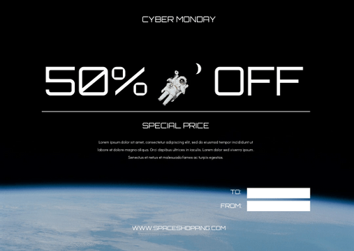 Editable giftcards template:Space Astronaut Photo Cyber Monday Gift Card