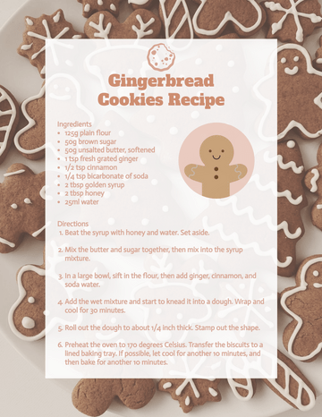Recipe Card template: Gingerbread Cookies Recipe Card (Created by Visual Paradigm Online's Recipe Card maker)
