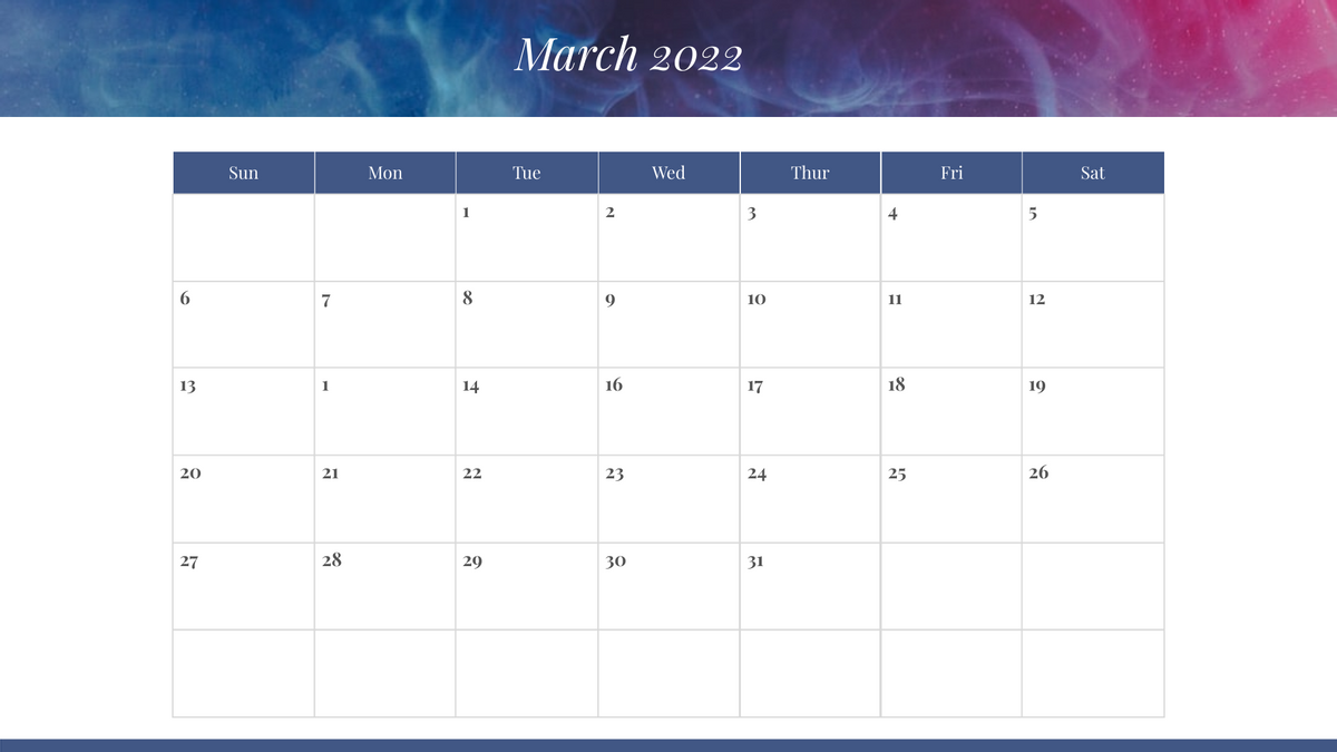 Calendar template: Watercolor Minimalist Calendar (Created by Visual Paradigm Online's Calendar maker)
