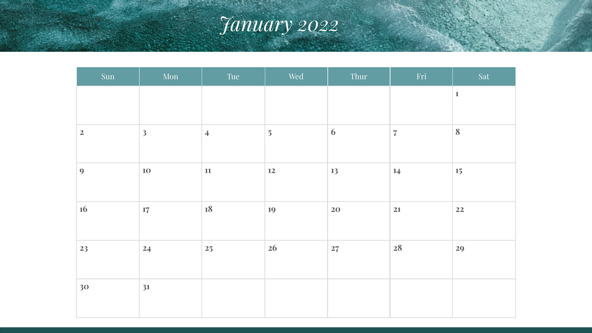 Calendar 模板。 Watercolor Minimalist Calendar (由 Visual Paradigm Online 的Calendar軟件製作)
